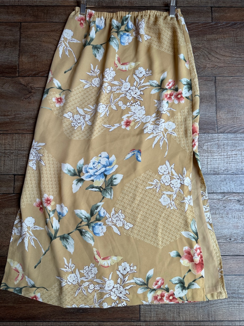 Van Heusen Mustard Floral Maxi Skirt with Blue and Pink Blooms